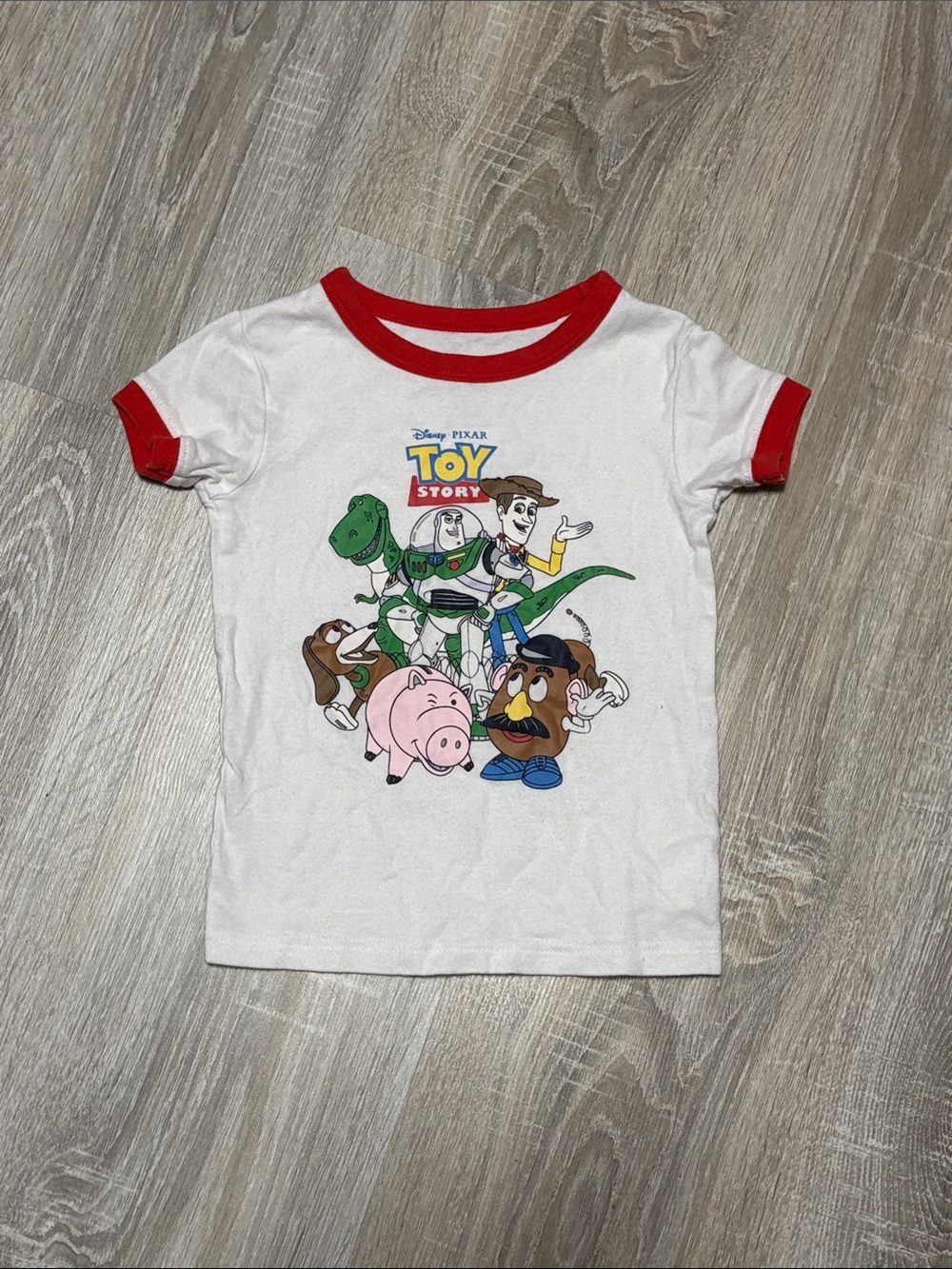 GAP White Tee with Red Trim and Toy Story Characters